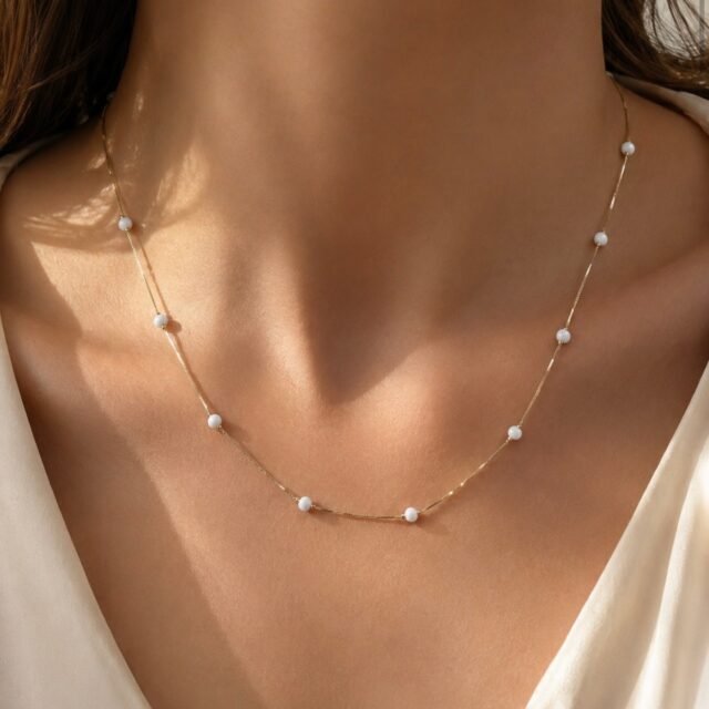 İnci Detaylı ince Kolye 14k gold