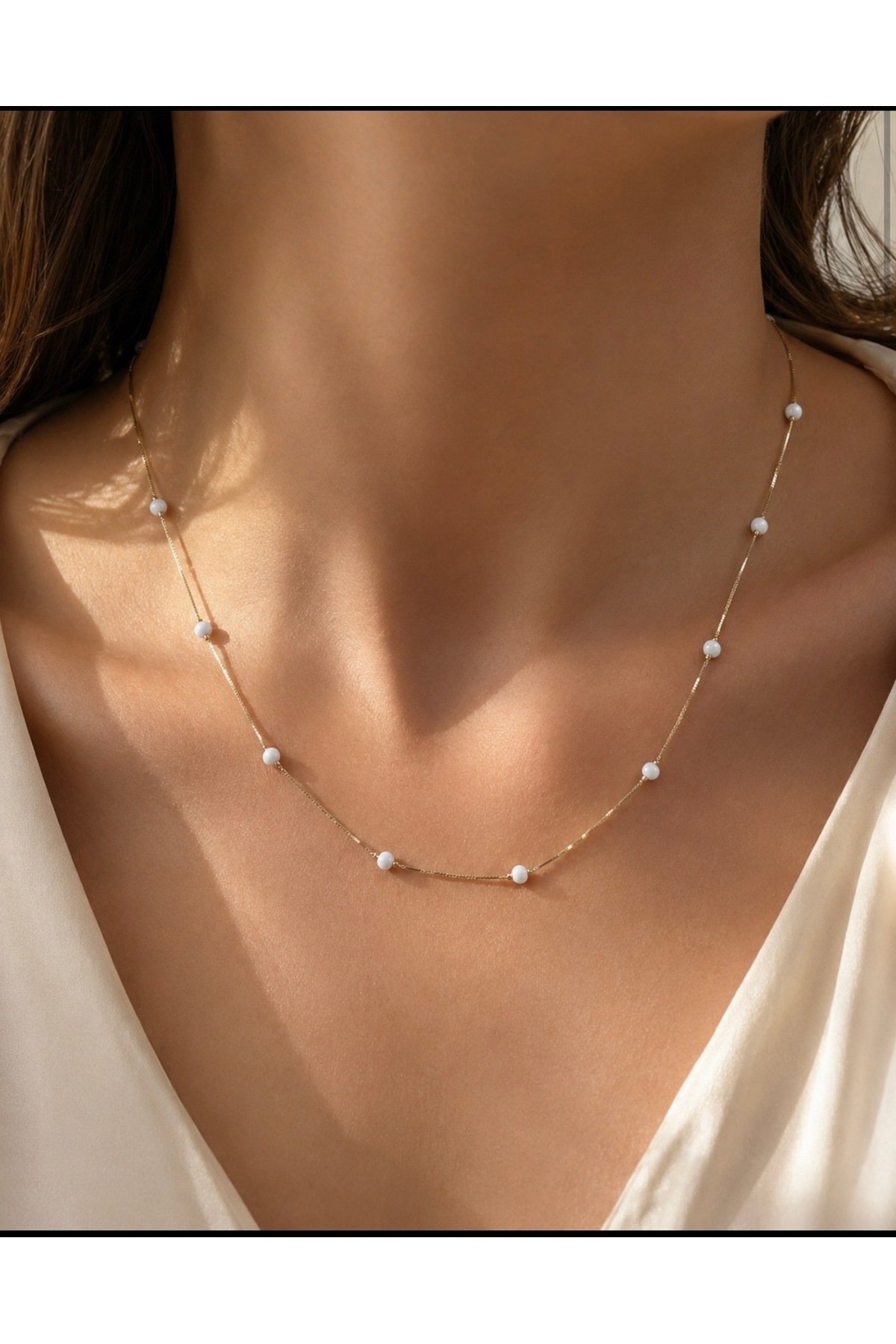 İnci Detaylı ince Kolye 14k gold