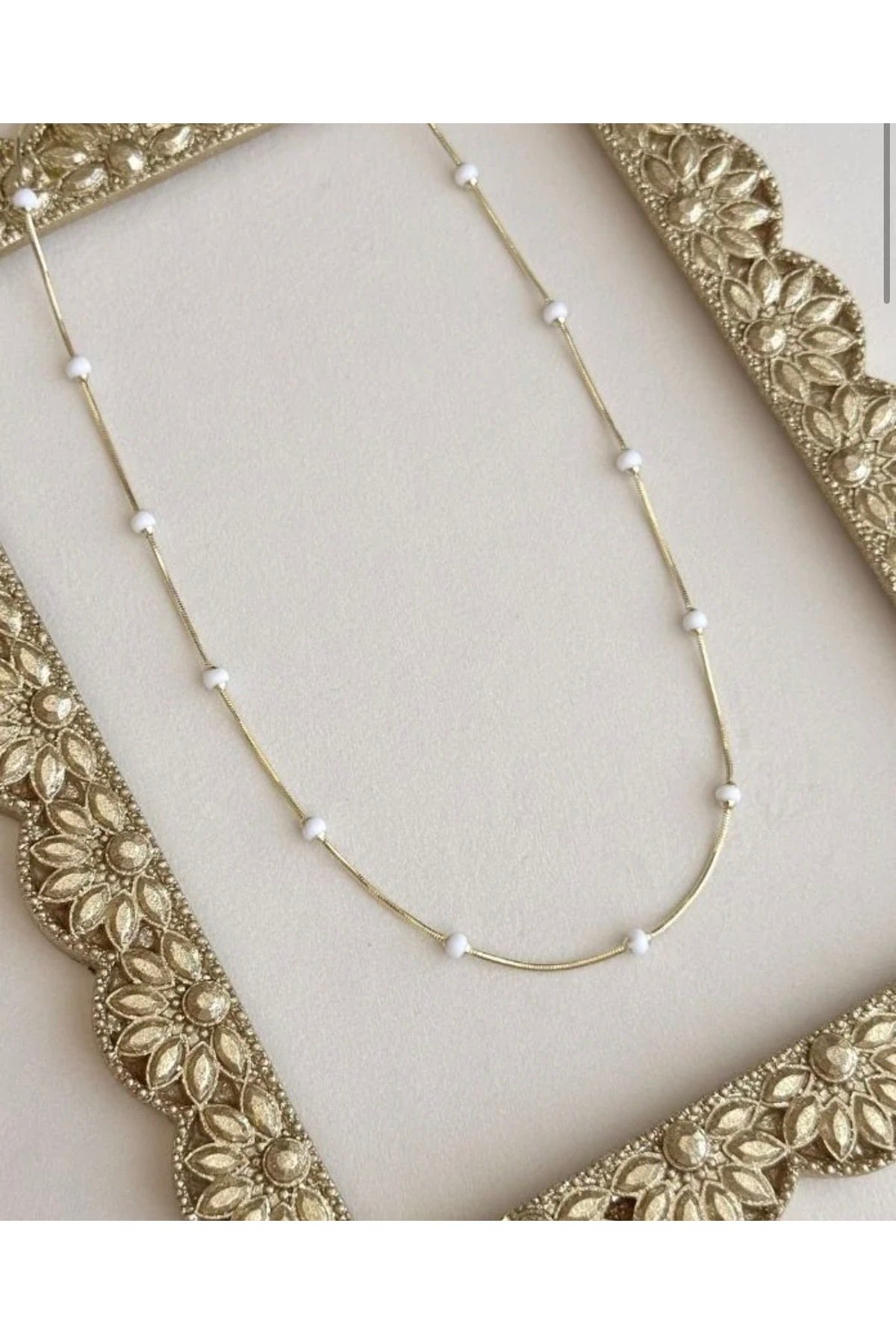 İnci Detaylı ince Kolye 14k gold - Görsel 2