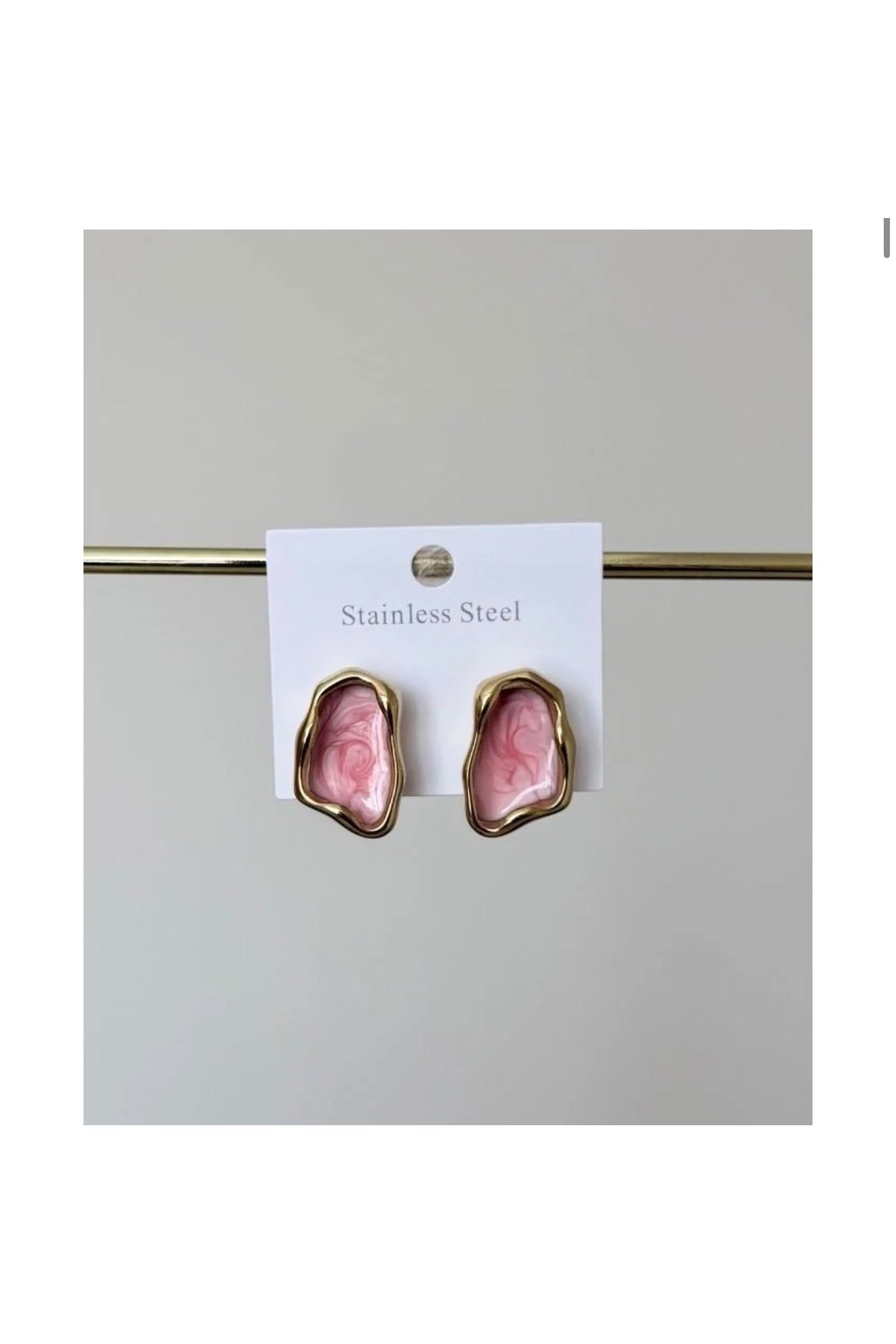 Vintege Pembe Mineli Küpe - Görsel 2