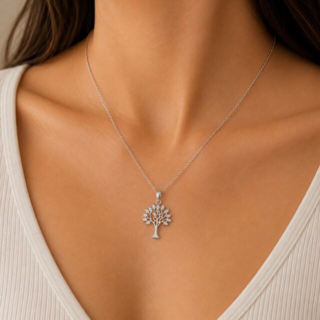 Silver Zirkon Taşlı Hayat Ağacı Kolye
