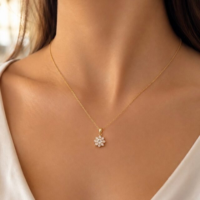 Gold Zirkon Taşlı Çiçek Kolye