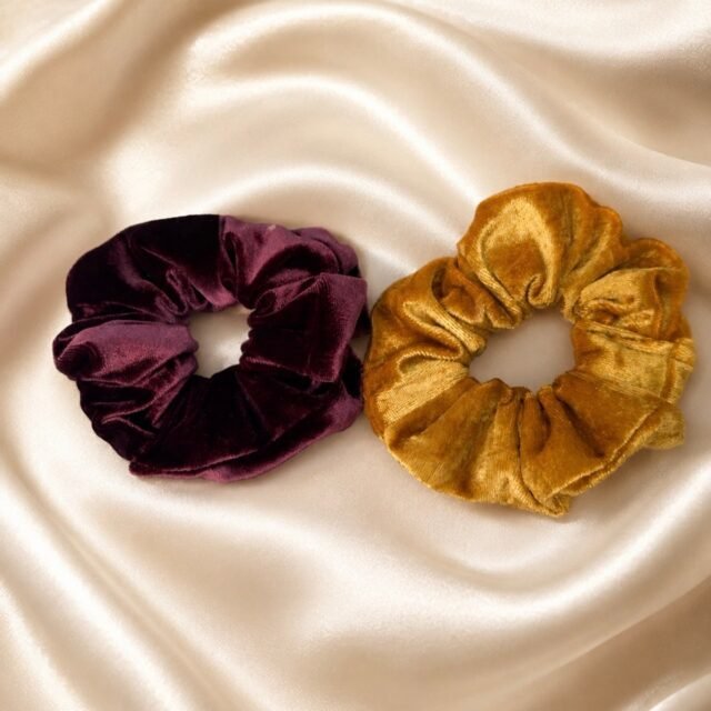2’li Kadife Oversize Scrunchie Lastik Toka Seti – Mürdüm & Hardal