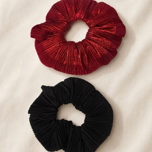 2’li Oversize Scrunchie Lastik Toka Seti – Bordo & Siyah