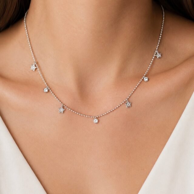 Yıldız Taşlı Kolye Silver